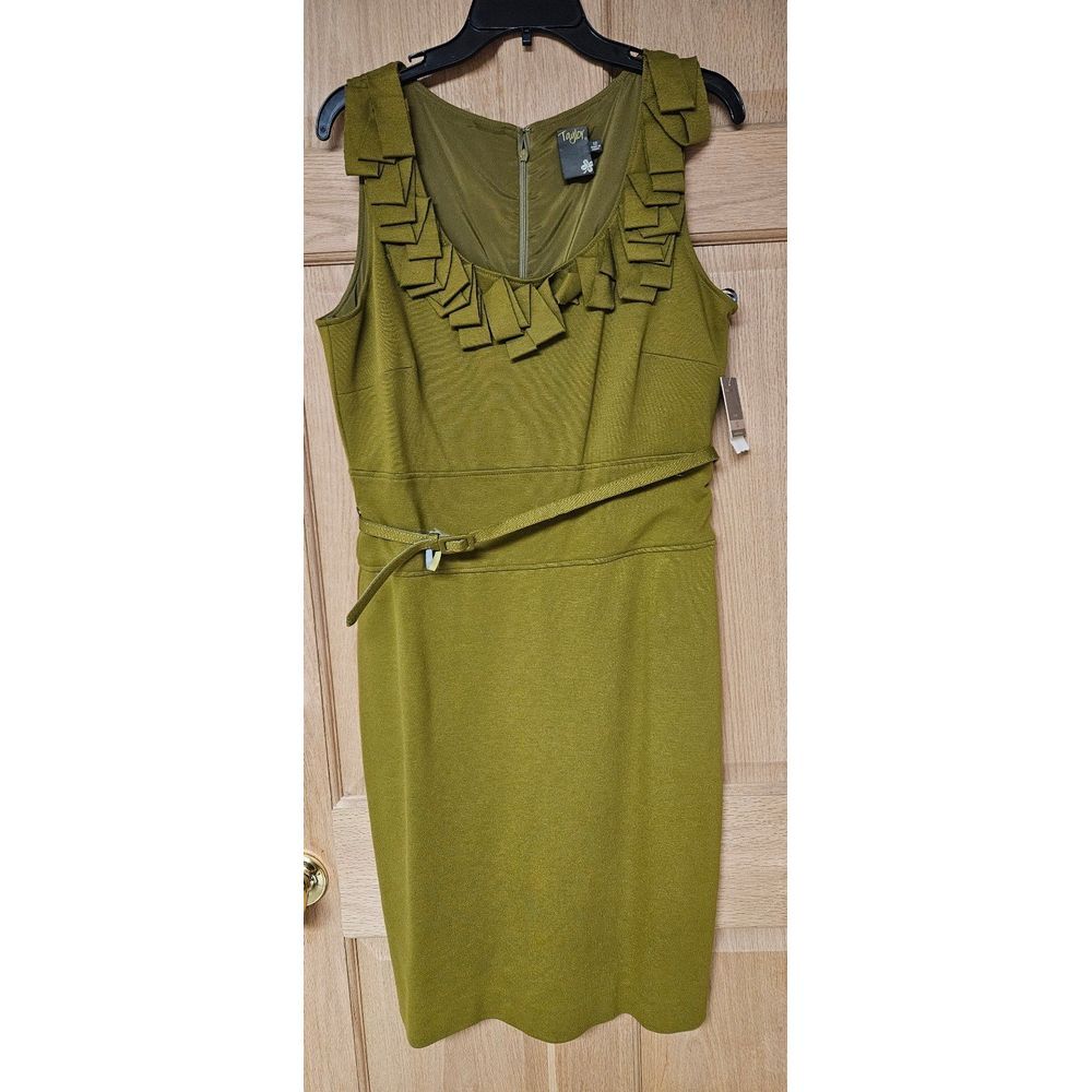 Taylor Olive Green Belted Size 12 Dress New